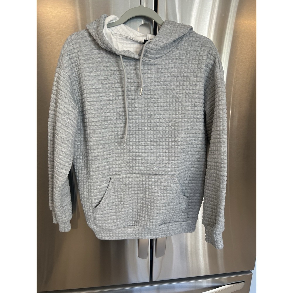 SHEIN Waffle Knit Hoodie Women's Small Gray Pullover Hooded Sweatshirt